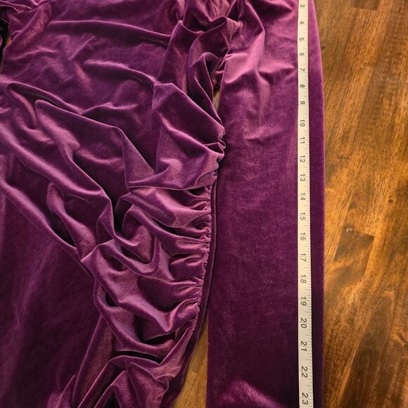 Maggy London Dress Size 16 Velvet Amethyst Purple Ruched Asymmetrical NWT - Picture 5 of 15